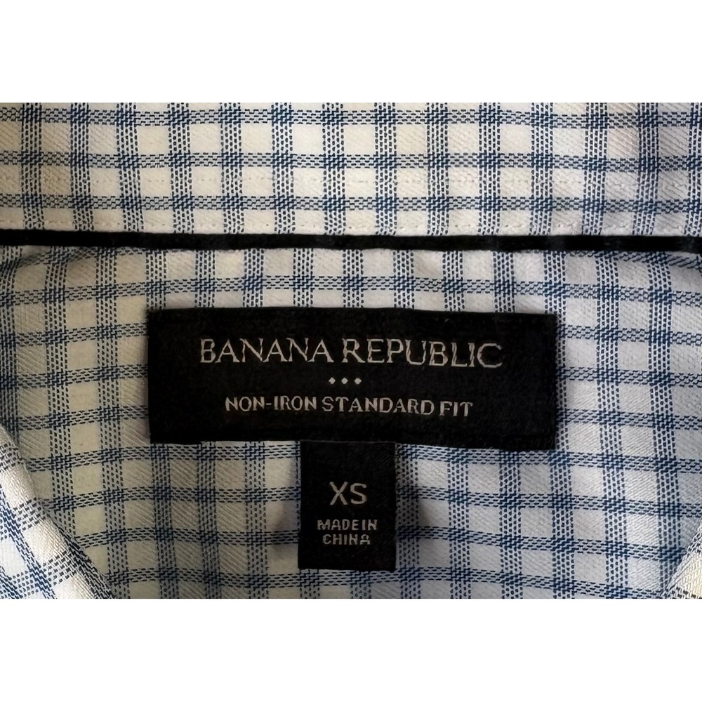 Banana Republic Men XS No-Iron Standard Fit Dress Shirt Blue White Gingham Check - Picture 3 of 7